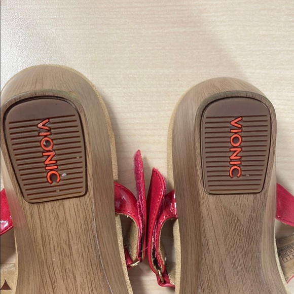 Vionic Maggie Red Wedge Sandals Comfortable Slip-On Design - Picture 8 of 11